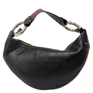 Gucci Black Pebbled Leather Bamboo Ring Hobo