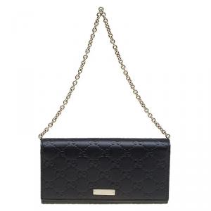 Gucci Black Guccissima Leather Wallet On Chain