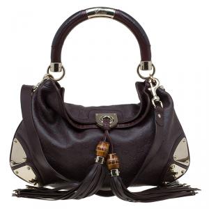 Pre Owned Gucci Dark Burgundy Guccissima Leather Medium Babouska Indy Top Handle Bag