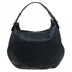 مملوكة مسبقًا Gucci Black Guccissima Leather Pelham Horsebit Hobo