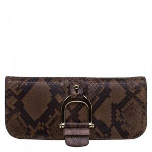 Gucci Brown Python and Leather Greenwich Clutch