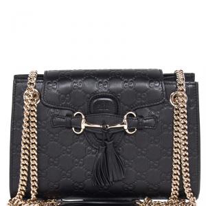 Pre Owned حقيبة كتف غوتشي سلسلة ايميلي جلد غوتشيسيما سوداء