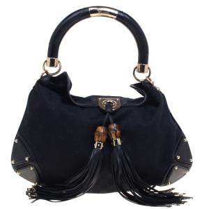 Pre Owned Gucci Black GG Canvas Medium Babouska Indy Top Handle Bag