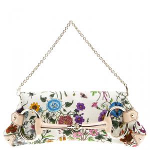 Pre Owned حقيبة كلاتش غوتشي سلسلة هورسبيت كانفاس طباعة زهور متعددة الألوان