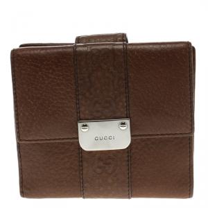 Gucci Brown Leather Guccissima Details Compact Wallet