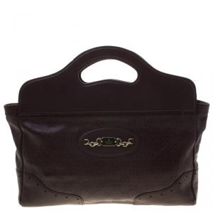 Pre Owned حقيبة يد غوتشي بانش متوسطة جلد غوتشيسيما بنية ماهوجاني