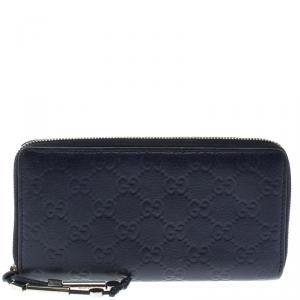 Gucci Navy Blue Guccissima Leather Zip Around Wallet