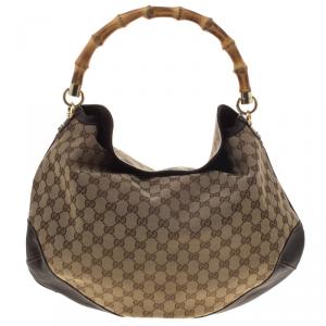 Pre Owned حقيبة غوتشي بامبو كانفاس GG بنية/ بيج