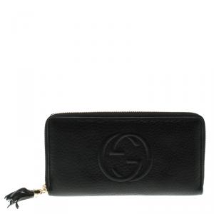 Gucci Black Leather Soho Zip Around Wallet