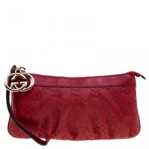 Gucci Red Guccissima Leather Interlocking G Wristlet Pouch