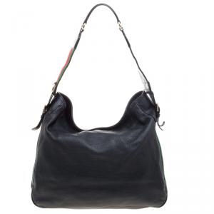 Pre Owned حقيبة غوتشي ويب هيريتيدج متوسطة جلد سوداء