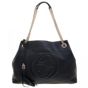 مملوكة مسبقًا Gucci Black Pebbled Leather Medium Soho Tote