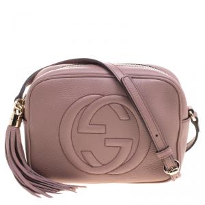 Pre Owned Gucci Beige Pebbled Leather Small Soho Disco Shoulder Bag