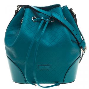 Pre Owned Gucci Turquoise Bright Diamante Leather Bucket Bag