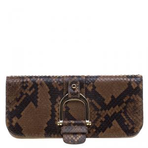 مملوكة مسبقًا Gucci Brown Python and Leather Greenwich Clutch