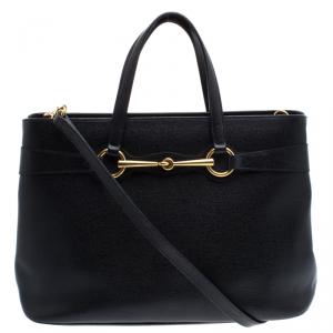 Pre Owned Gucci Black Leather Bright Bit Jasmine Top Handle Bag