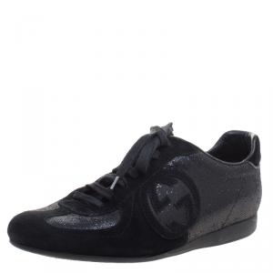 Gucci Black Suede and Lamè  Royal Sport Interlocking GG Sneakers Size 38