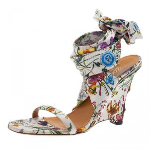 مملوكة مسبقًا Gucci Flora Satin Ankle Strap Wedge Sandals Size 38