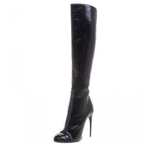 Pre Owned Gucci Black Python Kim Knee High Boots Size 40