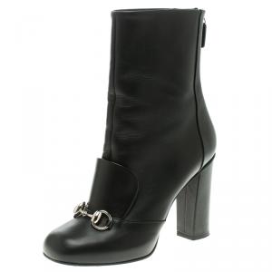 Pre Owned Gucci Black Leather Horsebit Ankle Boots Size 36