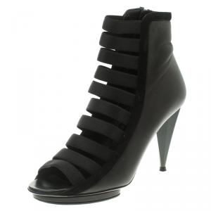 Pre Owned Gucci Black Leather Olimpia Strappy Booties Size 38.5