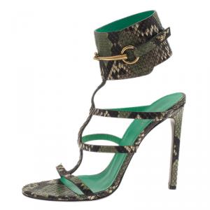 Pre Owned Gucci Green Python ‘Ursula’ Ankle Strap Cage Sandals Size 39