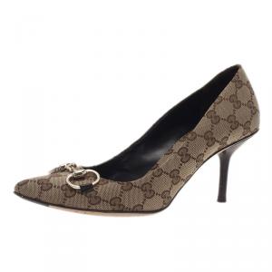 مملوكة مسبقًا Gucci Beige Monogram Canvas Pointed Pumps Size 40
