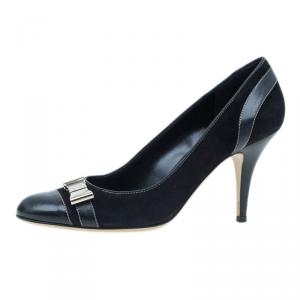 Pre Owned Gucci Black Suede and Leather Bow Pumps Size 40