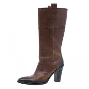 Pre Owned حذاء بوت غوتشي جلد بني متوسط مقاس 40.5