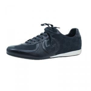 مملوكة مسبقًا Gucci Black Guccissima Leather and Canvas Logo Sneakers Size 39.5