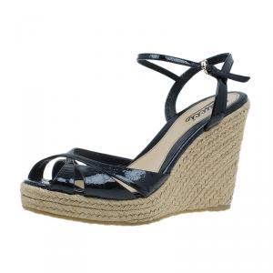 مملوكة مسبقًا Gucci Black Patent Microguccissima Penelope Espadrille Wedges Size 39 