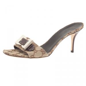 مملوكة مسبقًا Gucci Brown Guccissima Canvas Buckle Detail Slides Size 38.5