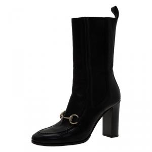 مملوكة مسبقًا Gucci Black Leather and Elastic Horsebit Ankle Boots Size 36