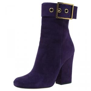 مملوكة مسبقًا Gucci Purple Suede Buckle Ankle Boots Size 38