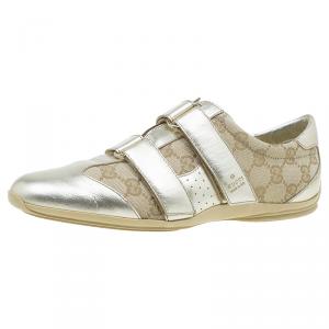 Pre Owned Gucci Metallic Gold Guccissima Canvas and Leather Velcro Sneakers Size 38