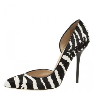 Pre Owned Gucci Zebra Pony Hair Pointed D'Orsay Pumps Size 38.5