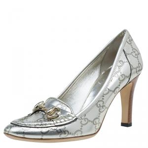 مملوكة مسبقًا حذاء كعب عالي لوفرز غوتشي جلد ذهبي ميتاليك غوتشيسيما مقاس 37