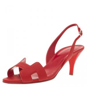 مملوكة مسبقًا Hermes Red Leather Night Slingback Sandals Size 37