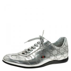 مملوكة مسبقًا حذاء رياضي غوتشي جلد غوتشيسيما ميرور فضي مقاس 37