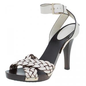مملوكة مسبقًا Gucci Cream Braided Leather Crisscross Ankle Strap Sandals Size 37.5