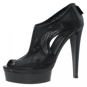 Pre Owned Gucci Black Perforated Leather Kim Platform Ankle Boots Size 39.5