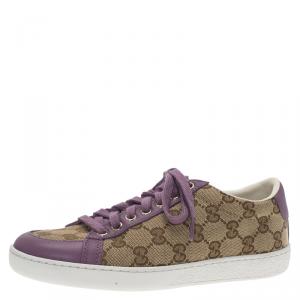Gucci Purple Leather and Guccissima Canvas Sneakers Size 35