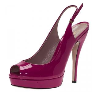 مملوكة مسبقًا Gucci Pink Patent Lisbeth Platform Slingback Sandals Size 38.5