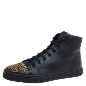 Gucci Black California Studded Leather High Top Sneakers Size 39