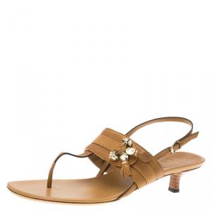مملوكة مسبقًا Gucci Brown Leather Marrakech Kitten Heel Sandals Size 40