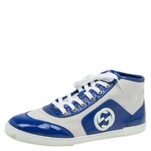 Gucci Two Tone Canvas and Patent Hi Top Sneakers Size 38