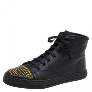 Pre Owned Gucci Black Studded Leather California High Top Sneakers Size 38