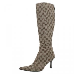 Pre Owned Gucci Beige GG Canvas Mid Calf Boots Size 40
