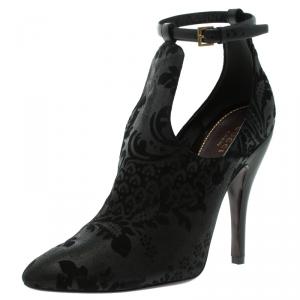 Pre Owned Gucci Black Brocade Suede Ankle Strap Cut Out Ankle Boots Size 40