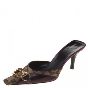 مملوكة مسبقًا Gucci Beige Guccissima Canvas Horsebit And Bits Chain Slides Size 35